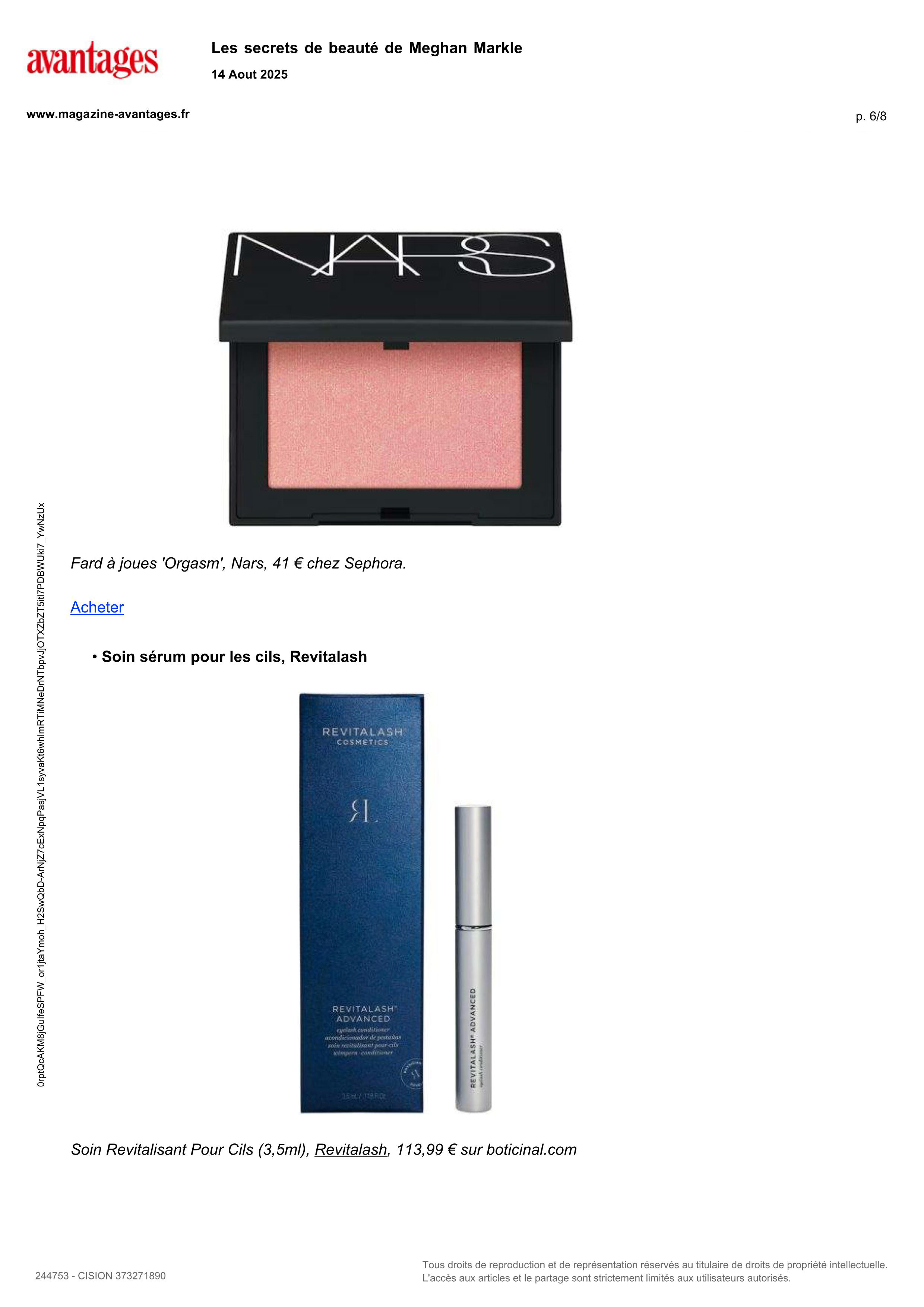 RevitaLash® Advanced paru dans Avantages - Août 2025